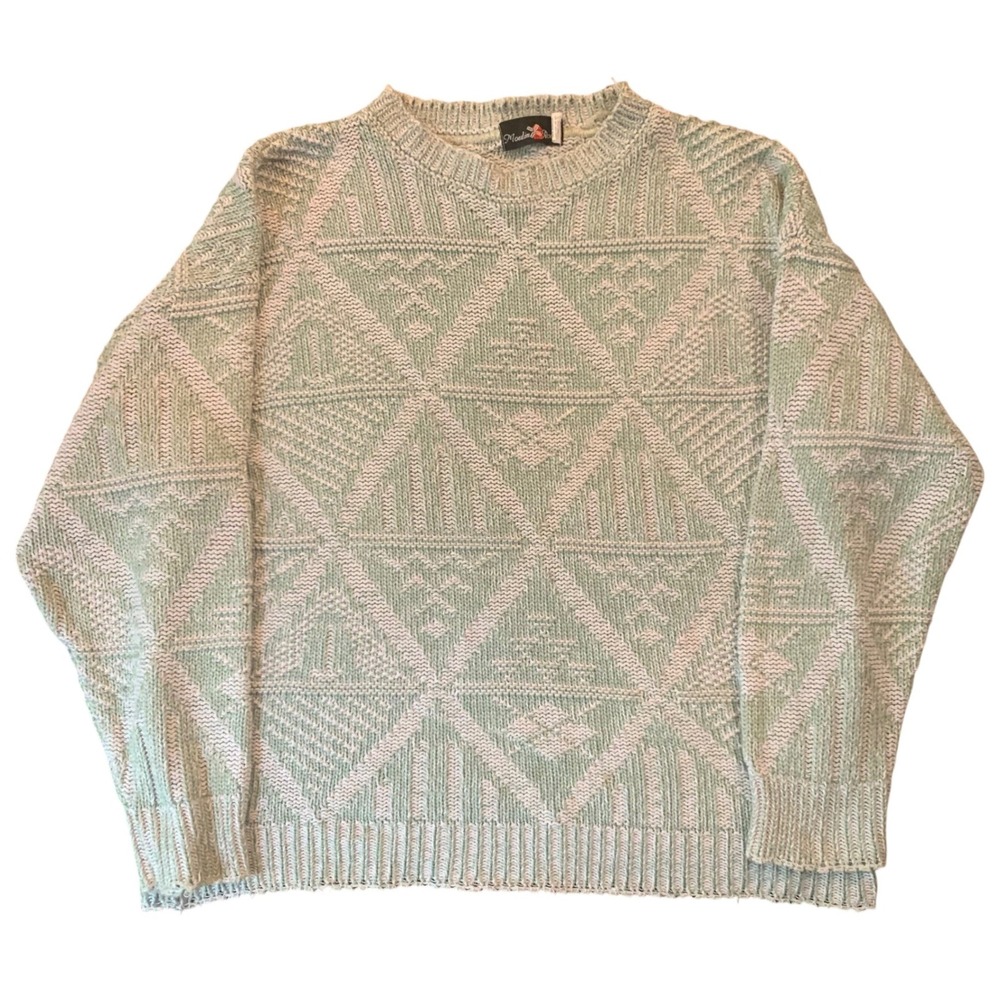 Moulin Rouge Vintage 80s Mint Green‎ Geometric Diamond Knit Sweater Crewneck